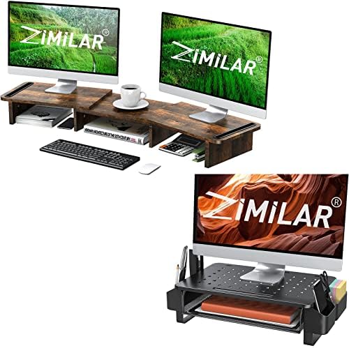 Zimilar Dual Monitor Stand Riser, Monitor Stand s nastaviteľnou dĺžkou a uhlom, drevený Monitor stand Monitor