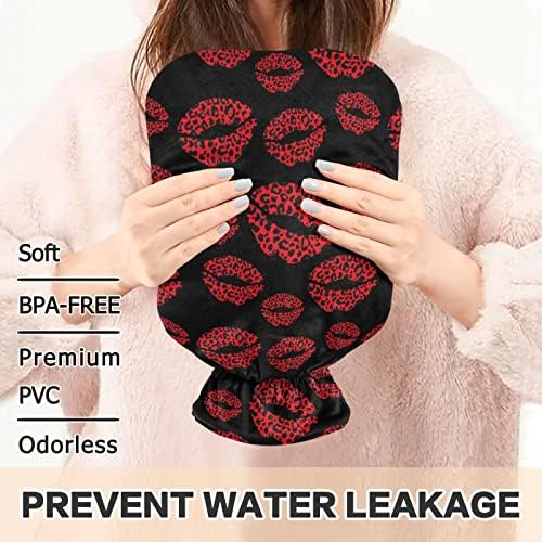 Oarencol žena Leopard červené pery Čierna fľaša na teplú vodu vrecko na teplú vodu s krytom na horúci a studený
